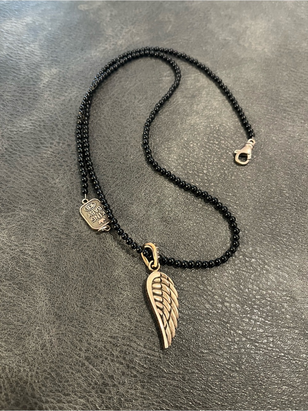King Baby Studio Sterling Silver Black Onyx and Wing Necklace